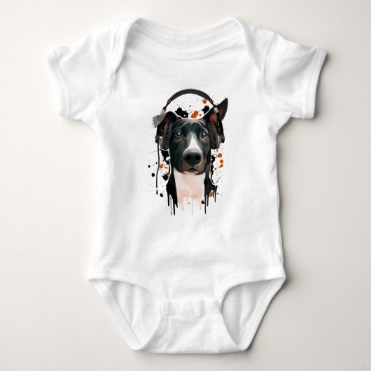 Hund mit Kopfhörern. Musikfreund Baby Strampler (Vorderseite)