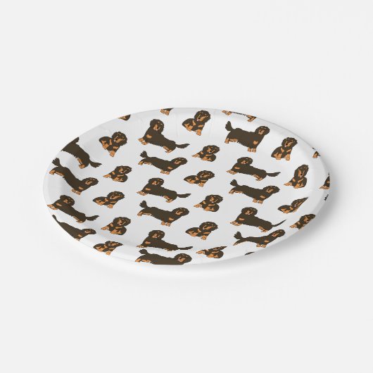 Hund mit langhaariger Dackel Pappteller (Schrägansicht)