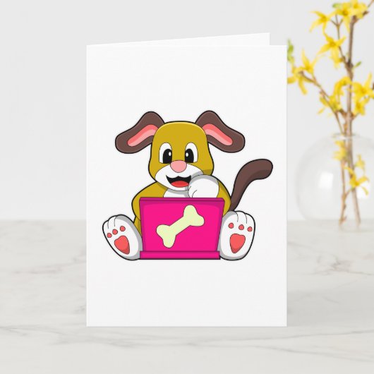 Hund mit Laptop Karte (Gelbe Blume)