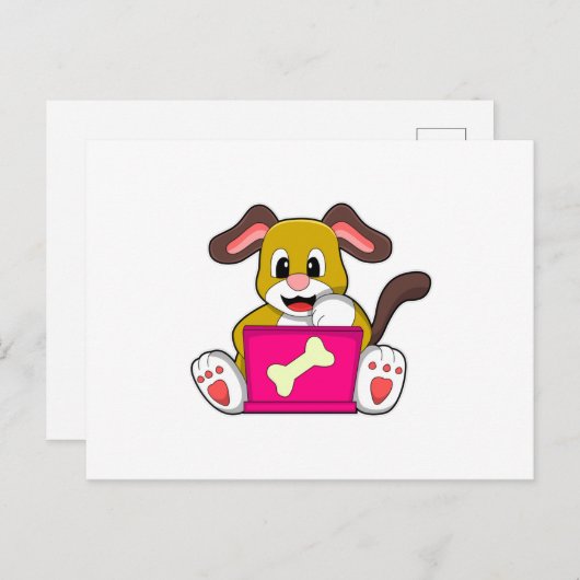 Hund mit Laptop Postkarte (Vorne/Hinten)