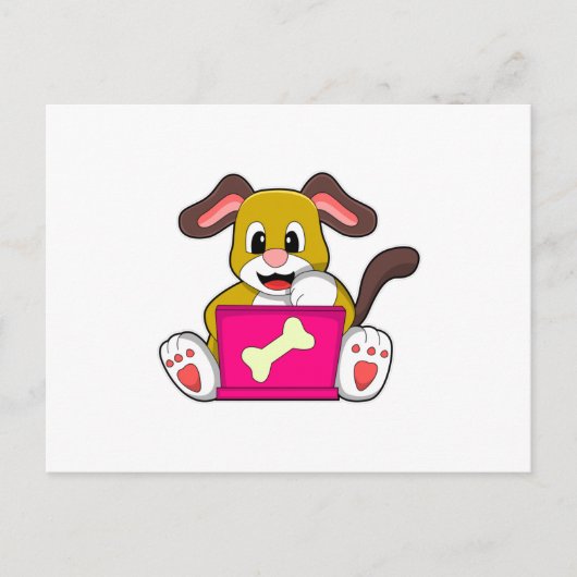 Hund mit Laptop Postkarte (Vorderseite)