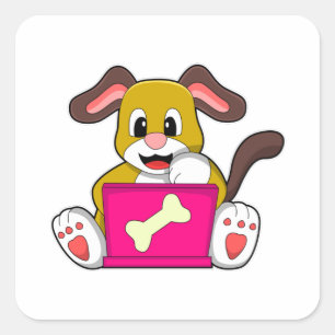 Hund mit Laptop Quadratischer Aufkleber