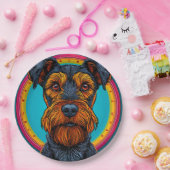 Hund mit lebendigem, kreisförmigem Hintergrund Pappteller (Party)