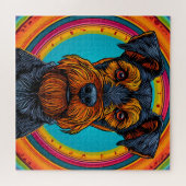 Hund mit lebendigem, kreisförmigem Hintergrund Puzzle (Horizontal)