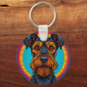 Hund mit lebendigem, kreisförmigem Hintergrund Schlüsselanhänger (Vorderseite)