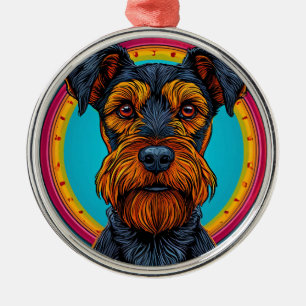Hund mit lebendigem kreisförmigem Hintergrunddesig Ornament Aus Metall