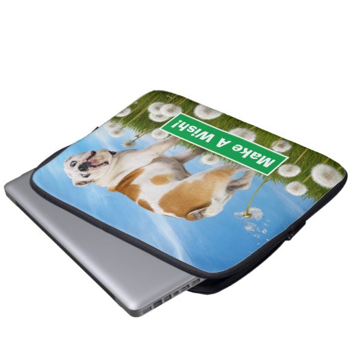 Hund mit Löwenzahn Laptopschutzhülle (Vorne Knopf)