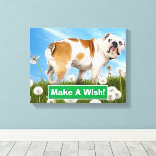 Hund mit Löwenzahn Leinwanddruck (Insitu (Holzboden))