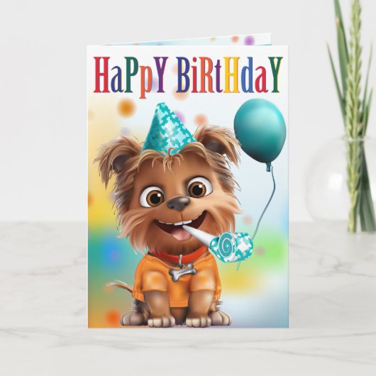Hund mit Partyhut Geburtstag Karte (Vorderseite)
