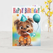 Hund mit Partyhut Geburtstag Karte (Gelbe Blume)