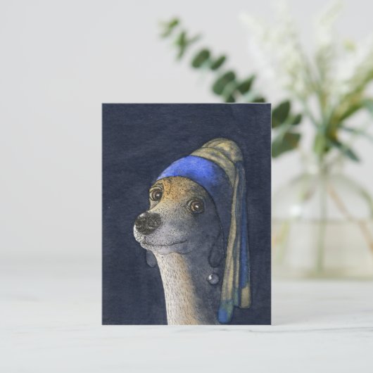 Hund mit Perlenohrring Postkarte (Stehend Vorderseite)