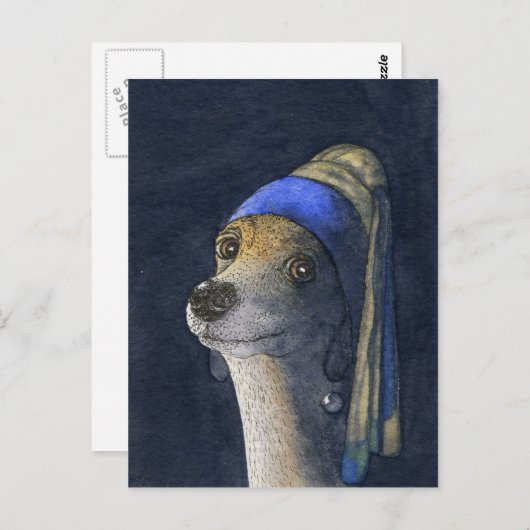 Hund mit Perlenohrring Postkarte (Vorne/Hinten)