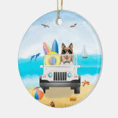 Hund mit rauer Collie Driving on Beach Keramik Ornament (Links)