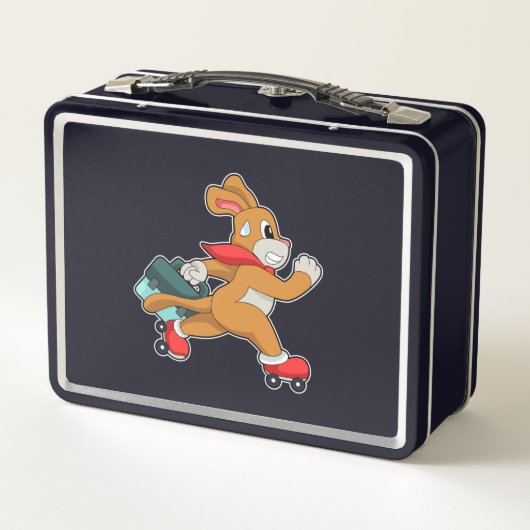 Hund mit Roller-Skaten Metall Brotdose (Rückseite)