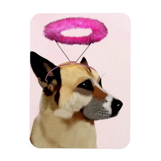 Hund mit rosa Halo Magnet (Vertikal)
