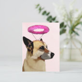 Hund mit rosa Halo Postkarte (Stehend Vorderseite)