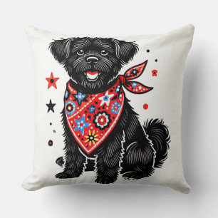 Hund mit rotem Bandana mit Sternenmuster Kissen