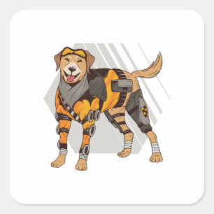 Hund mit Rüstung, Roboterhund, Cyborg-Hund Quadratischer Aufkleber
