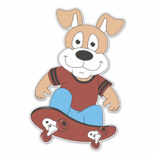 Hund mit Skateboard Custom Cut Vinyl Sticker (Vorderseite)