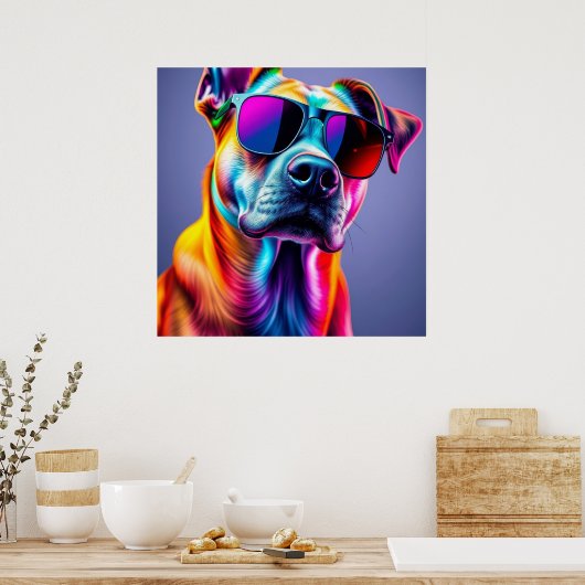 Hund mit Sonnenbrille Poster (Küche)