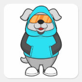 Hund mit Sonnenbrille Quadratischer Aufkleber (Vorderseite)