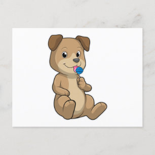 Hund mit Süßigkeiten Lutscher Postkarte