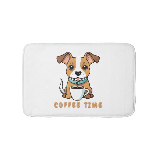 Hund mit Tasse Kaffee Badematte (Vorderseite)