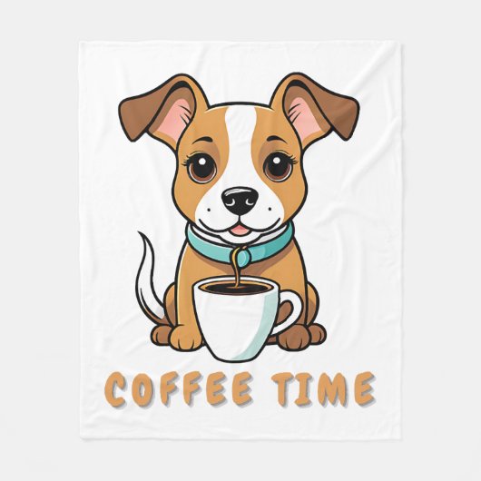 Hund mit Tasse Kaffee Fleecedecke (Vorderseite)