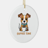 Hund mit Tasse Kaffee Keramik Ornament (Rechts)