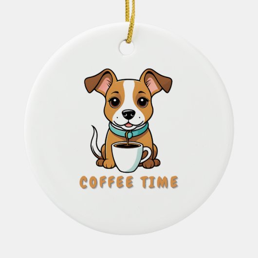 Hund mit Tasse Kaffee Keramik Ornament (Vorne)