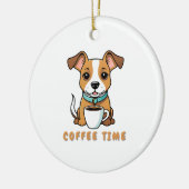 Hund mit Tasse Kaffee Keramik Ornament (Links)