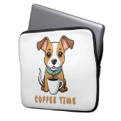 Hund mit Tasse Kaffee Laptopschutzhülle (Vorderseite Links)