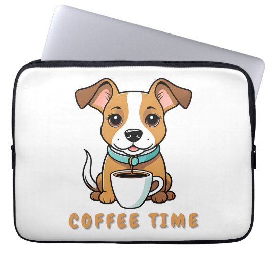 Hund mit Tasse Kaffee Laptopschutzhülle (Vorderseite)