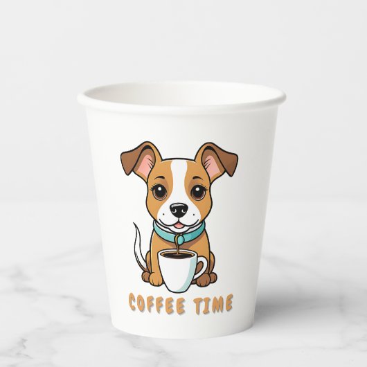 Hund mit Tasse Kaffee Pappbecher (Vorderseite)
