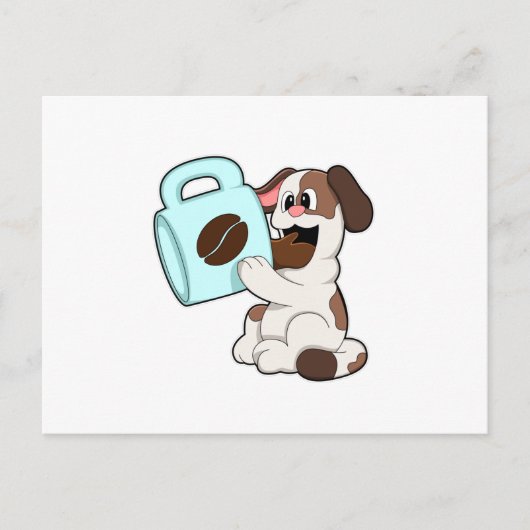 Hund mit Tasse Kaffee Postkarte (Vorderseite)