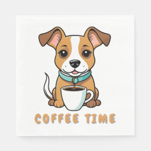 Hund mit Tasse Kaffee Serviette