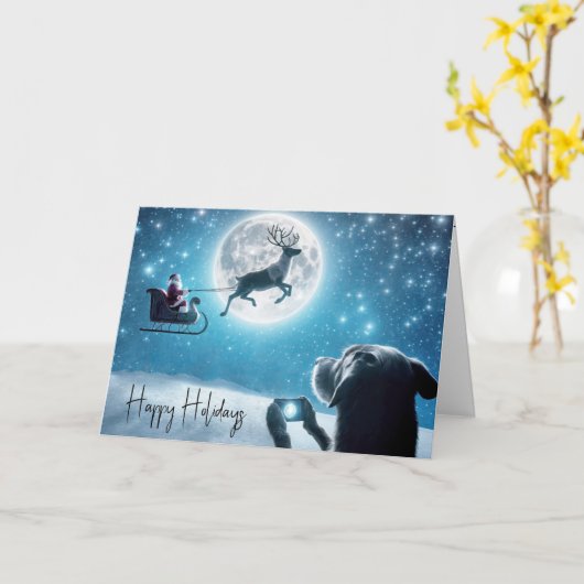 Hund mit Telefon sehen Weihnachtsmann Karte (Gelbe Blume)