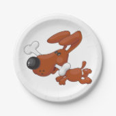 Hund mit Tellern aus braunem Knochenpapier Pappteller (Vorderseite)