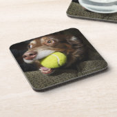 Hund mit Tennisball Untersetzer (Linke Seite)