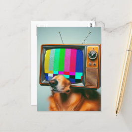 Hund mit Vintagem Fernseher Postkarte