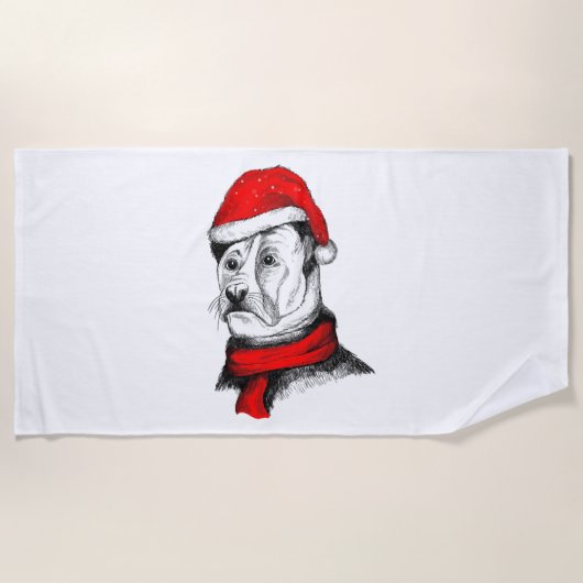 Hund mit Weihnachtskappe Strandtuch (Vorderseite)