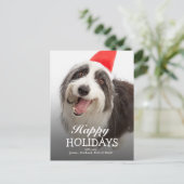 Hund mit Weihnachtsmannmütze Feiertagspostkarte (Stehend Vorderseite)