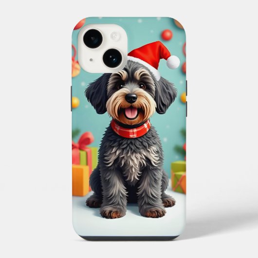 Hund mit Weihnachtsmannmütze iPhone Hülle (Rückseite)