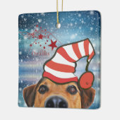 Hund mit Weihnachtsmannmütze Keramik Ornament (Links)