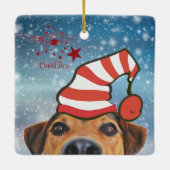 Hund mit Weihnachtsmannmütze Keramik Ornament (Rückseite)