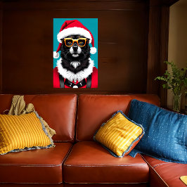 Hund mit Weihnachtsmannmütze und Sonnenbrille| AI Poster