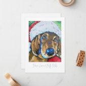 Hund mit Weihnachtsmannmütze Urlaubskarte Mitteilungskarte (Vorderseite/Rückseite Beispiel)