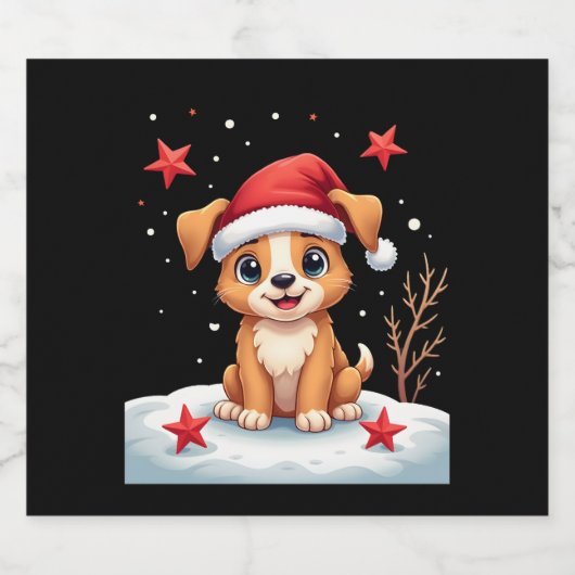 Hund mit Weihnachtsstars für die Feierliche Jahres Schaumweinetikett (Einzelnes Label)