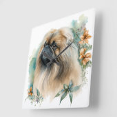 HUND MIT WILDBLUMEN QUADRATISCHE WANDUHR (Winkel)