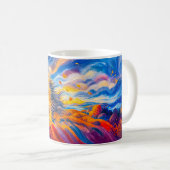 Hund mit windzerzaustem Fell auf herbstlichem Hüge Kaffeetasse (VorderseiteRechts)